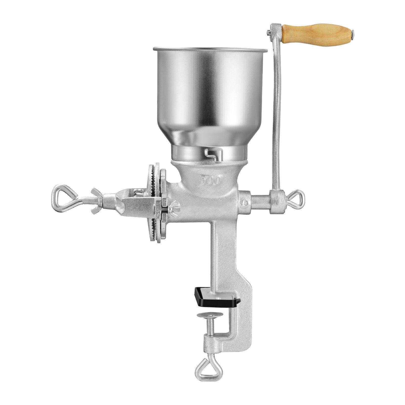 manual grain mill with high hopper, hand crank corn grinder, heavy duty cast iron wheat grinding mill with stable table clamp for grains spices coffee beans nuts
