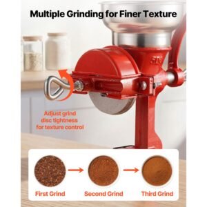 manual grain mill with low hopper, hand crank corn grinder, heavy duty cast iron wheat grinding mill with stable table clamp & dust cover for grains spices coffee beans nuts
