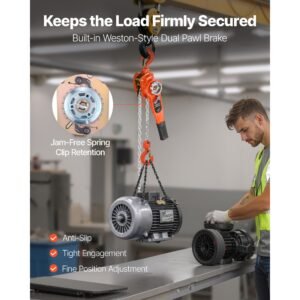 manual lever chain hoist, 3/4t 1650lbs capacity heavy duty come along, 5ft lift g80 alloy steel chain with dual pawl mechanical brake,360°rotating hooks, for warehouse construction garage