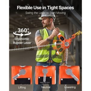 manual lever chain hoist, 3/4t 1650lbs capacity heavy duty come along, 5ft lift g80 alloy steel chain with dual pawl mechanical brake,360°rotating hooks, for warehouse construction garage