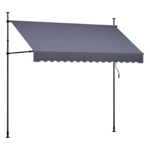 Manual Retractable Awning, 118" Outdoor Retractable Patio Awning Sunshade Shelter, Height Adjustable Patio Door Window Canopy with Manual Crank Handle for Backyard, Garden, Balcony, Dark Gray