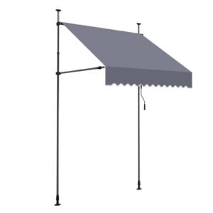 Manual Retractable Awning, 59" Outdoor Retractable Patio Awning Sunshade Shelter, Height Adjustable Patio Door Window Canopy with Manual Crank Handle for Backyard, Garden, Balcony, Dark Gray