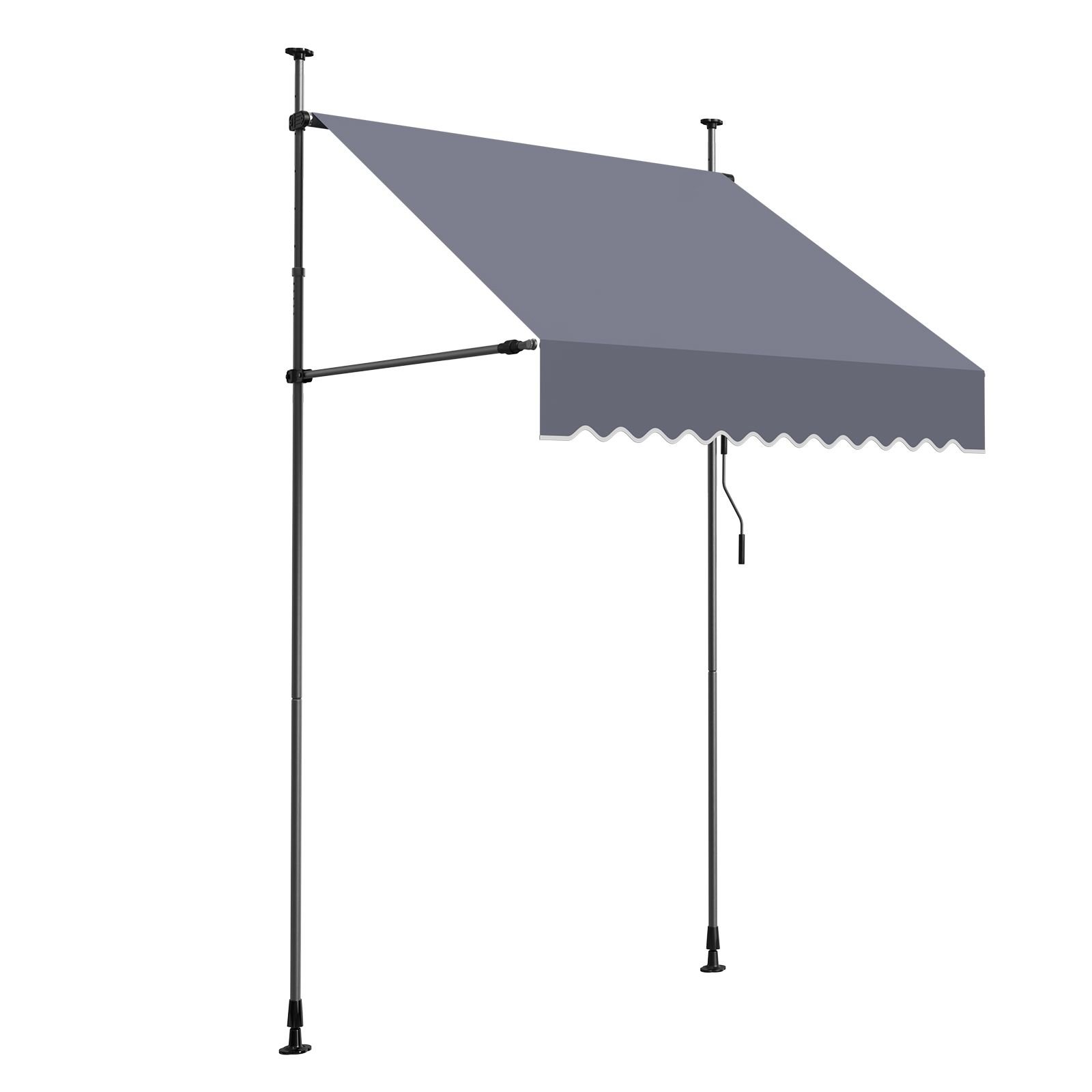 manual retractable awning, 59" outdoor retractable patio awning sunshade shelter, height adjustable patio door window canopy with manual crank handle for backyard, garden, balcony, dark gray