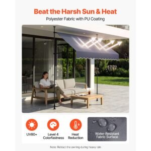 manual retractable awning, 78" outdoor retractable patio awning sunshade shelter, height adjustable patio door window canopy with manual crank handle for backyard, garden, balcony, dark gray