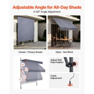 manual retractable awning, 78" outdoor retractable patio awning sunshade shelter, height adjustable patio door window canopy with manual crank handle for backyard, garden, balcony, dark gray