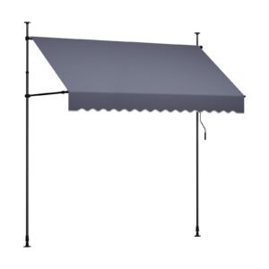 Manual Retractable Awning, 98" Outdoor Retractable Patio Awning Sunshade Shelter, Height Adjustable Patio Door Window Canopy with Manual Crank Handle for Backyard, Garden, Balcony, Dark Gray