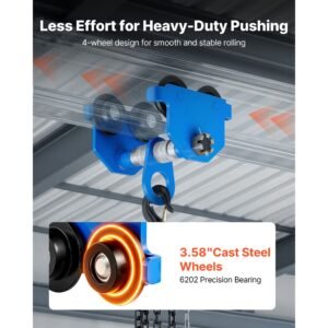 manual trolley, 4400 lbs/2 ton load capacity, push beam trolley with dual wheels, adjustable for i beam flange width 2.4" to 7", heavy duty carbon steel garage hoist for straight & curved i beam