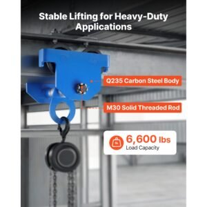 manual trolley, 6600 lbs/3 ton load capacity, push beam trolley with dual wheels, adjustable for i beam flange width 2.5" to 8", heavy duty carbon steel garage hoist for straight & curved i beam