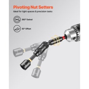 master magnetic impact nut driver set 55pcs, metric & sae sizes, with socket adapters, bit holder, wing nut driver, pivoting nutsetter, quick release extension, power bits, storage box