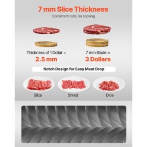 meat cutter machine blade, 7 mm replacement commercial blade for model 90 food slicer, stainless steel, for boneless meat, soft vegetables