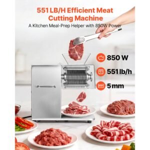 meat cutting machine, 850w commercial slicer, 5mm heavy duty stainless steel blade shredder for boneless meat soft vegetables, electric food slicers for kitchen restaurant supermarket