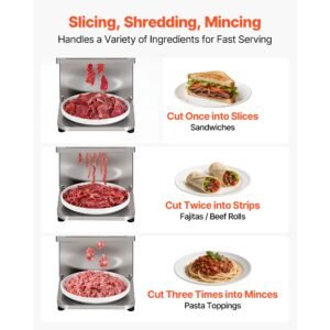 meat cutting machine, 850w commercial slicer, 5mm heavy duty stainless steel blade shredder for boneless meat soft vegetables, electric food slicers for kitchen restaurant supermarket