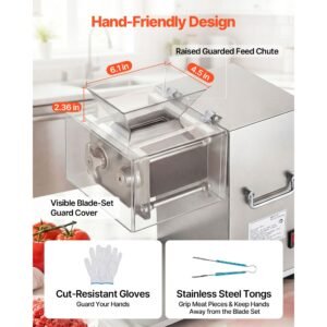 meat cutting machine, 850w commercial slicer, 5mm heavy duty stainless steel blade shredder for boneless meat soft vegetables, electric food slicers for kitchen restaurant supermarket