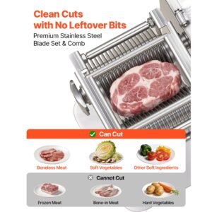 meat cutting machine, 850w commercial slicer, 5mm heavy duty stainless steel blade shredder for boneless meat soft vegetables, electric food slicers for kitchen restaurant supermarket