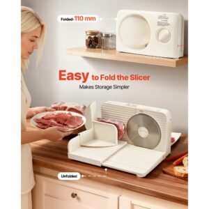 meat slicer, 6.7" foldable electric cutter with dual security lock, 0 0.59" adjustable thickness, easy to clean, 180w home food slicer for frozen meat, ham, baguett, steak