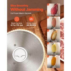 meat slicer, 6.7" foldable electric cutter with dual security lock, 0 0.59" adjustable thickness, easy to clean, 180w home food slicer for frozen meat, ham, baguett, steak