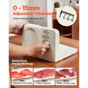 meat slicer, 6.7" foldable electric cutter with dual security lock, 0 0.59" adjustable thickness, easy to clean, 180w home food slicer for frozen meat, ham, baguett, steak