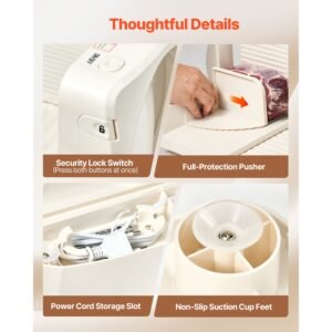 meat slicer, 6.7" foldable electric cutter with dual security lock, 0 0.59" adjustable thickness, easy to clean, 180w home food slicer for frozen meat, ham, baguett, steak