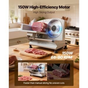 meat slicer, 6.7 inch 150w electric deli slicer machine with two sus420 blades, 0 0.6 inch adjustable thickness, etl certified home food slicer for meat, ham, baguett, steak, etl approved
