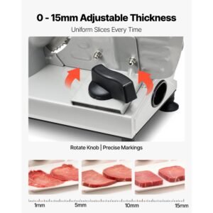meat slicer, 6.7 inch 150w electric deli slicer machine with two sus420 blades, 0 0.6 inch adjustable thickness, etl certified home food slicer for meat, ham, baguett, steak, etl approved