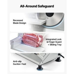meat slicer, 6.7 inch 150w electric deli slicer machine with two sus420 blades, 0 0.6 inch adjustable thickness, etl certified home food slicer for meat, ham, baguett, steak, etl approved