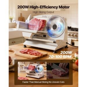 meat slicer, 7.5" electric deli slicer with 2 sus420 blades & 0 0.6" adjustable thickness, 200w home food slicer for frozen meat, ham, baguett, steak, ul approved