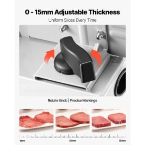 meat slicer, 7.5" electric deli slicer with 2 sus420 blades & 0 0.6" adjustable thickness, 200w home food slicer for frozen meat, ham, baguett, steak, ul approved