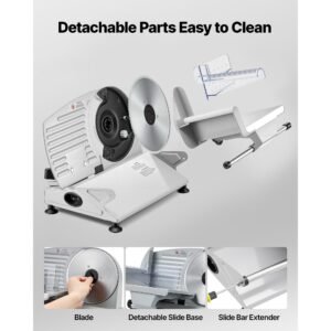 meat slicer, 7.5" electric deli slicer with 2 sus420 blades & 0 0.6" adjustable thickness, 200w home food slicer for frozen meat, ham, baguett, steak, ul approved