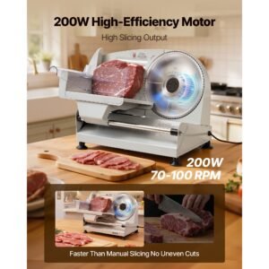 meat slicer, 7.5" electric deli slicer with sus420 blade & 0 0.6" adjustable thickness, 200w home food slicer for frozen meat, ham, baguett, steak, ul approved