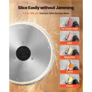meat slicer, 7.5" electric deli slicer with sus420 blade & 0 0.6" adjustable thickness, 200w home food slicer for frozen meat, ham, baguett, steak, ul approved