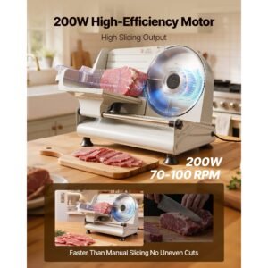 meat slicer, 8.6" electric deli slicer with 2 sus420 blades & 0 0.6" adjustable thickness, dual security lock, 200w home food slicer for frozen meat, ham, baguett, steak, etl approved