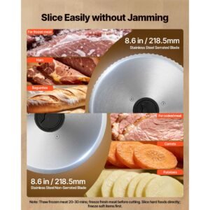 meat slicer, 8.6" electric deli slicer with 2 sus420 blades & 0 0.6" adjustable thickness, dual security lock, 200w home food slicer for frozen meat, ham, baguett, steak, etl approved