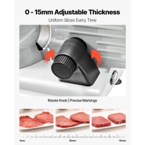 meat slicer, 8.6" electric deli slicer with 2 sus420 blades & 0 0.6" adjustable thickness, dual security lock, 200w home food slicer for frozen meat, ham, baguett, steak, etl approved
