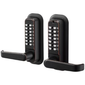 Mechanical Keyless Entry Door Lock, 2.0 Code Upgrade, 4-7 Digits Code, Double-Sided Push Button Combination Keypad Door Lock with Handle, Auto Locking, for Indoor or Outdoor, Oil-Rubbed Bronze