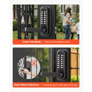 mechanical keyless entry door lock, 2.0 code upgrade, 4 7 digits code, double sided push button combination keypad door lock with handle, auto locking, for indoor or outdoor, oil rubbed bronze