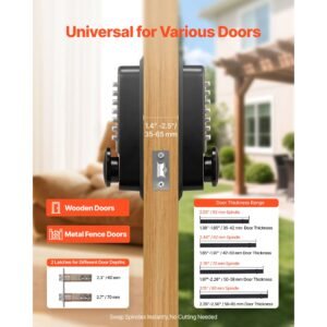 mechanical keyless entry door lock, 2.0 code upgrade, 4 7 digits code, double sided push button combination mechanical keypad door knob, auto locking, for indoor or outdoor, oil rubbed bronze