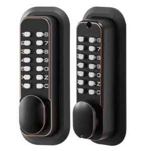 Mechanical Keyless Entry Door Lock, 2.0 Code Upgrade, 4-7 Digits Code, Double-Sided Push Button Combination Mechanical Keypad Door Knob, Auto Locking, for Indoor or Outdoor, Oil-Rubbed Bronze