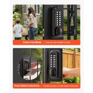 mechanical keyless entry door lock, 2.0 code upgrade, 4 7 digits code, double sided push button combination mechanical keypad door knob, auto locking, for indoor or outdoor, oil rubbed bronze