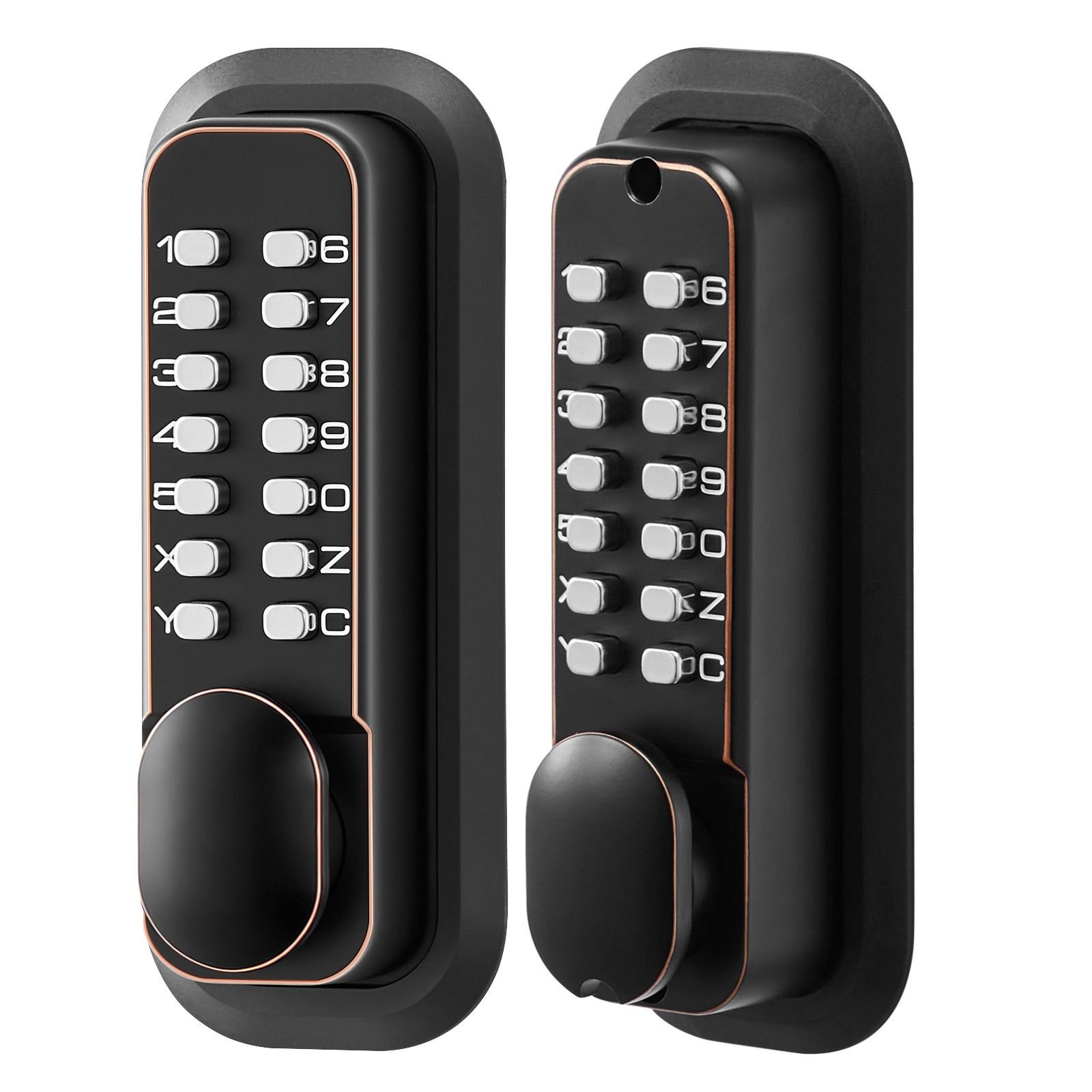 mechanical keyless entry door lock, 2.0 code upgrade, 4 7 digits code, double sided push button combination mechanical keypad door knob, auto locking, for indoor or outdoor, oil rubbed bronze