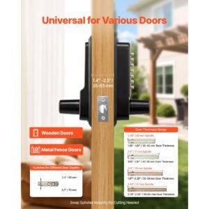 mechanical keyless entry door lock, 2.0 code upgrade, 4 7 digits code, single sided push button combination keypad door lock with handle, auto locking, for indoor or outdoor, oil rubbed bronze