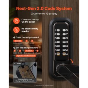 mechanical keyless entry door lock, 2.0 code upgrade, 4 7 digits code, single sided push button combination keypad door lock with handle, auto locking, for indoor or outdoor, oil rubbed bronze