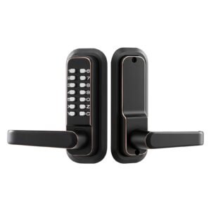 Mechanical Keyless Entry Door Lock, 2.0 Code Upgrade, 4-7 Digits Code, Single-Sided Push Button Combination Keypad Door Lock with Handle, Auto Locking, for Indoor or Outdoor, Oil-Rubbed Bronze