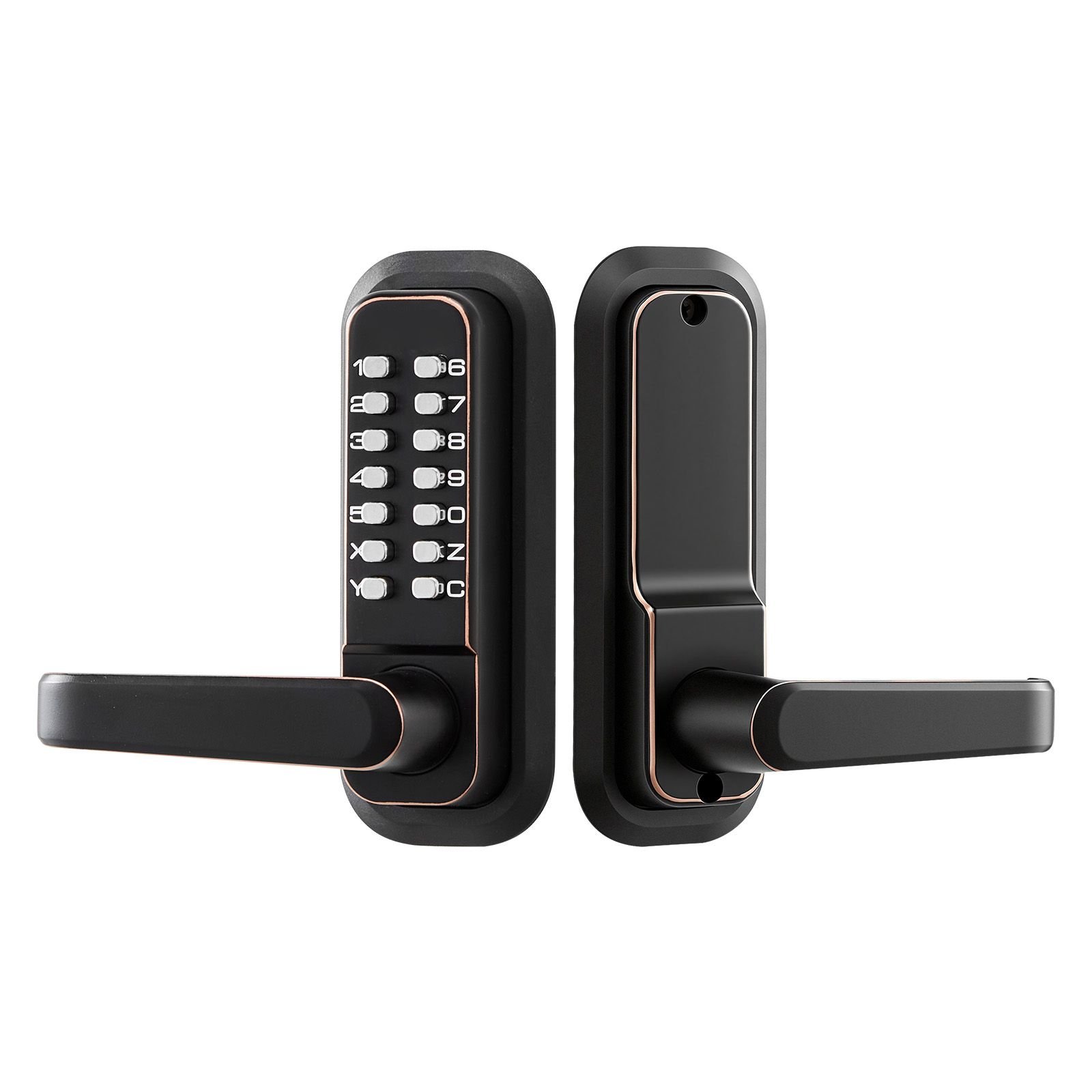 mechanical keyless entry door lock, 2.0 code upgrade, 4 7 digits code, single sided push button combination keypad door lock with handle, auto locking, for indoor or outdoor, oil rubbed bronze
