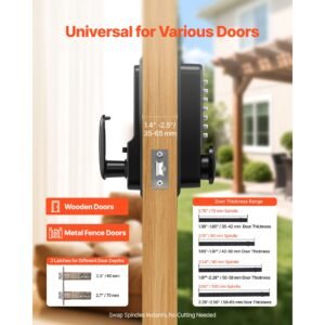 mechanical keyless entry door lock, 2.0 code upgrade, 4 7 digits code, single sided push button combination mechanical keypad door knob, auto locking, for garden gates, indoor or outdoor, black