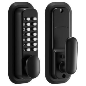 Mechanical Keyless Entry Door Lock, 2.0 Code Upgrade, 4-7 Digits Code, Single-Sided Push Button Combination Mechanical Keypad Door Knob, Auto Locking, for Garden Gates, Indoor or Outdoor, Black