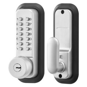 Mechanical Keyless Entry Door Lock, 2.0 Code Upgrade, 4-7 Digits Code, Single-Sided Push Button Combination Mechanical Keypad Door Knob, Auto Locking, for Garden Gates, Indoor or Outdoor, Silver