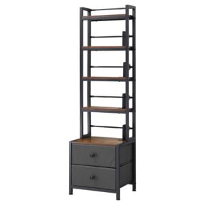 Media Storage Cabinet, 4-Shelf DVD Shelf Organizer with Drawers, 15.75 x 11.81 x 56.50 in Multimedia Storage Organizer for CDs, DVDs, Books and Games, CD Cabinet for Living Room, Home Office