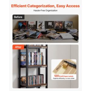 media storage cabinet, 4 shelf dvd shelf organizer with drawers, 15.75 x 11.81 x 56.50 in multimedia storage organizer for cds, dvds, books and games, cd cabinet for living room, home office