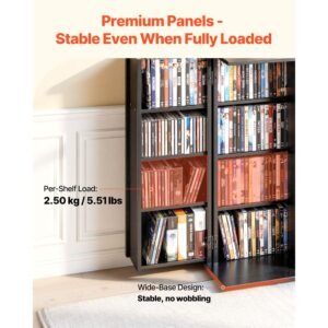 media storage cabinet, 4 tier dvd shelf organizer, 24.02 x 14.49 x 33.31 in multimedia storage organizer for cds, dvds, books, games, cd shelf for living room, home office, recording room, black