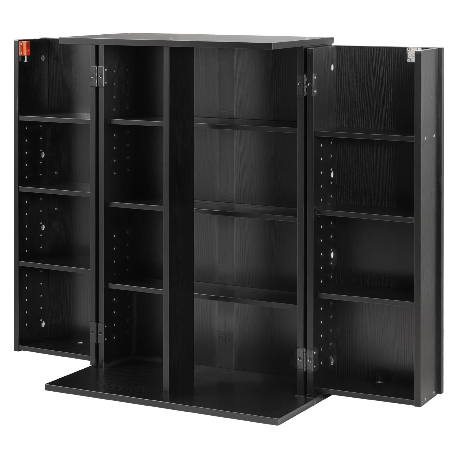 media storage cabinet, 4 tier dvd shelf organizer, 24.02 x 14.49 x 33.31 in multimedia storage organizer for cds, dvds, books, games, cd shelf for living room, home office, recording room, black